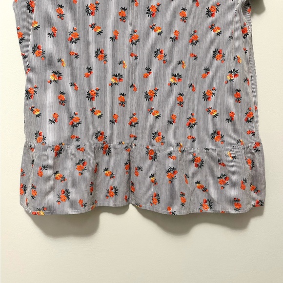 🔥 ASOS blue white striped red floral ruffle hem peplum short sleeve top - Picture 15 of 16